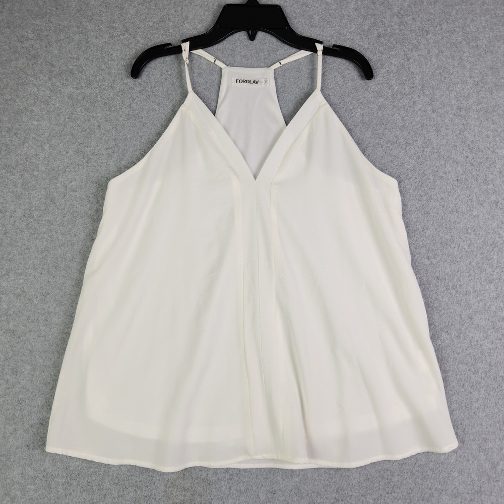 FOROLAV‎ Tank Top Womens Medium Ivory Stretch V-Neck Racerback Adjustable Strap